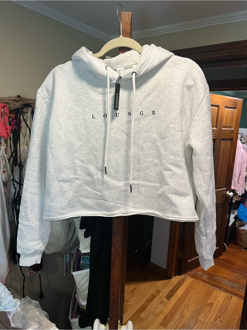 Lounge Cropped Hoodie Sweatshirt - Light Gray